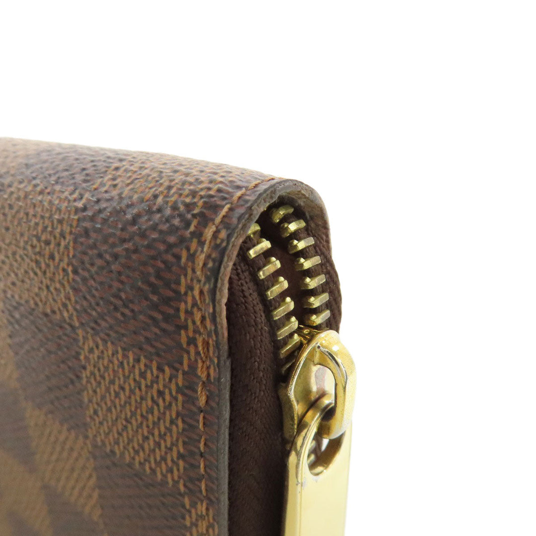 LOUIS VUITTON Long Wallet Purse N60046 Damier canvas Brown Zippy wallet Women Used Authentic