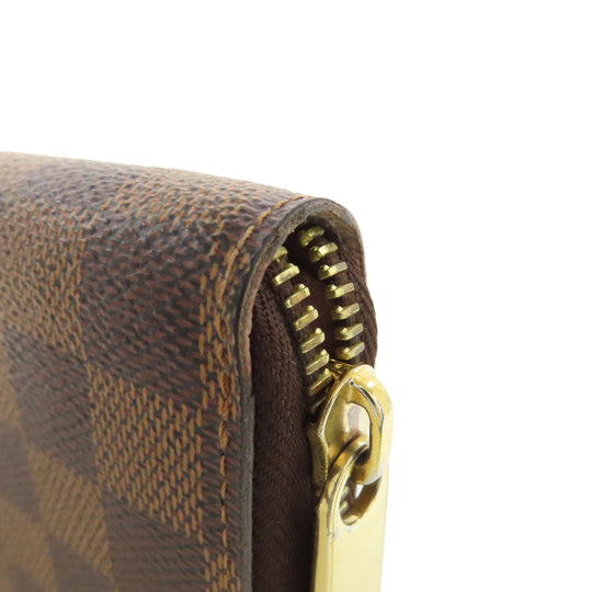 LOUIS VUITTON Long Wallet Purse N60046 Damier canvas Brown Zippy wallet Women Used Authentic