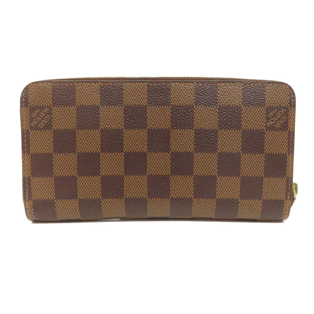 LOUIS VUITTON Long Wallet Purse N60046 Damier canvas Brown Zippy wallet Women Used Authentic