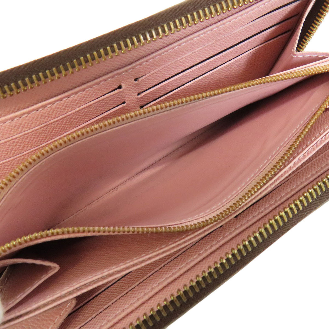 LOUIS VUITTON Long Wallet Purse N60046 Damier canvas Brown Zippy wallet Women Used Authentic