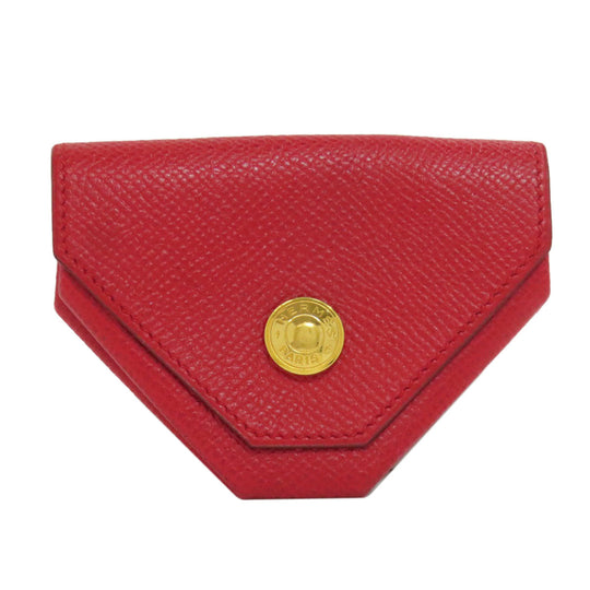 HERMES Coin case Shave Red Le Vingtquatre Gold Metal Women Used Authentic