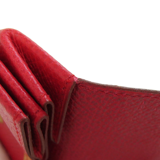 HERMES Coin case Shave Red Le Vingtquatre Gold Metal Women Used Authentic