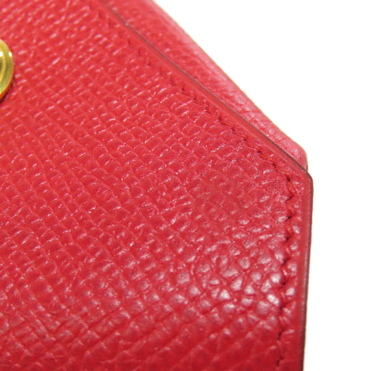 HERMES Coin case Shave Red Le Vingtquatre Gold Metal Women Used Authentic