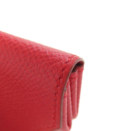 HERMES Coin case Shave Red Le Vingtquatre Gold Metal Women Used Authentic