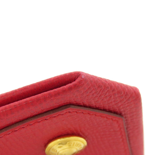 HERMES Coin case Shave Red Le Vingtquatre Gold Metal Women Used Authentic