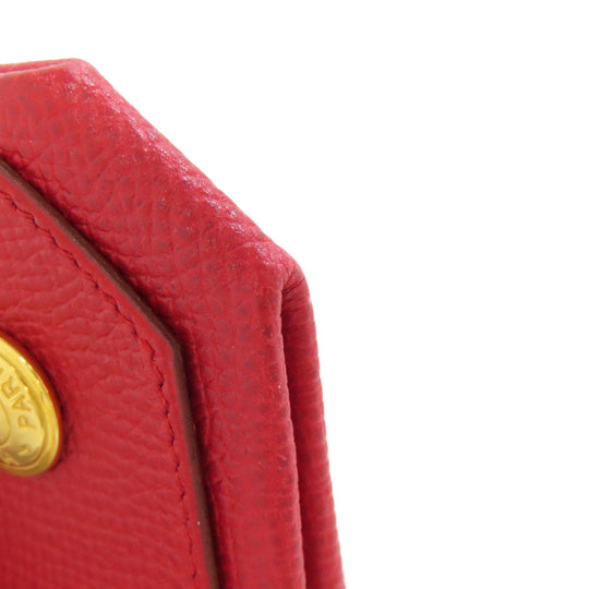 HERMES Coin case Shave Red Le Vingtquatre Gold Metal Women Used Authentic