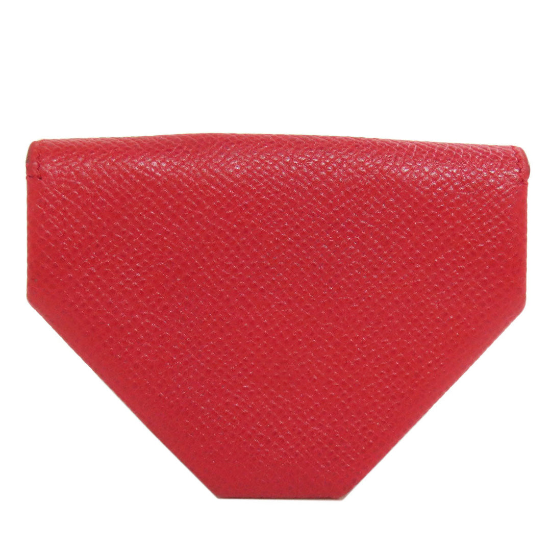 HERMES Coin case Shave Red Le Vingtquatre Gold Metal Women Used Authentic