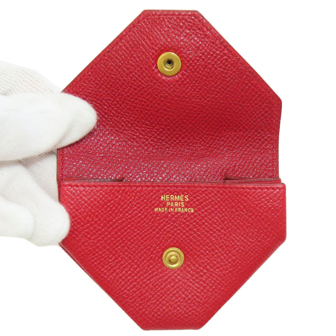 HERMES Coin case Shave Red Le Vingtquatre Gold Metal Women Used Authentic