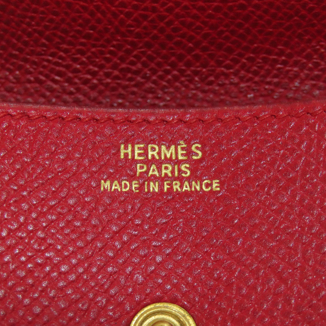 HERMES Coin case Shave Red Le Vingtquatre Gold Metal Women Used Authentic