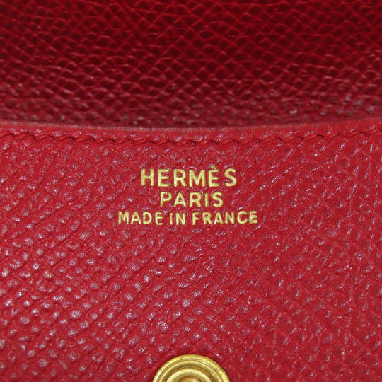 HERMES Coin case Shave Red Le Vingtquatre Gold Metal Women Used Authentic