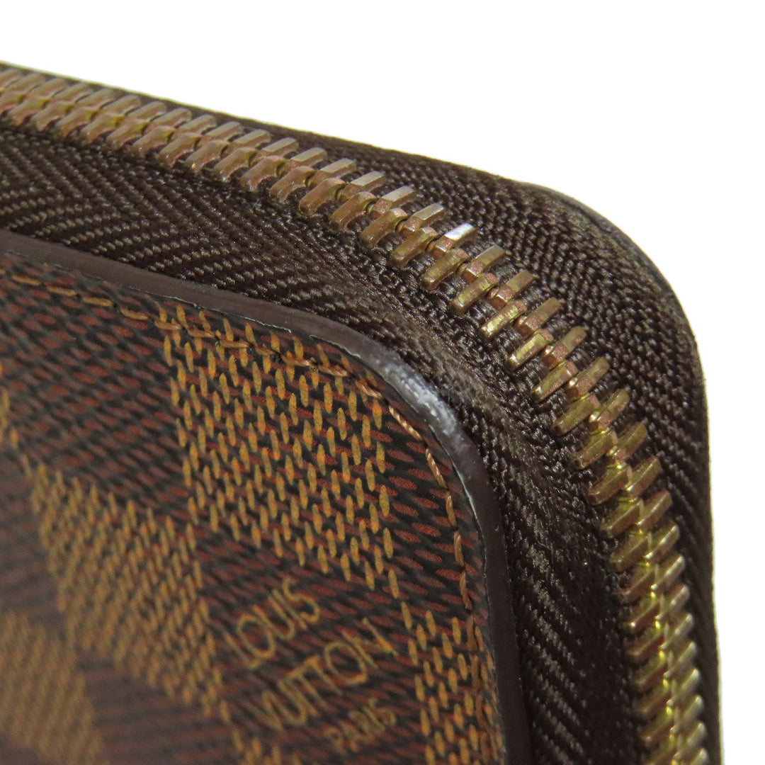 LOUIS VUITTON Long Wallet Purse N60015 Damier canvas Brown Zippy wallet old