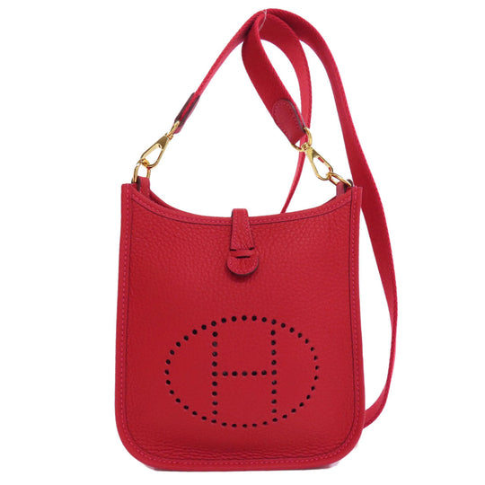 HERMES Shoulder Bag Taurillon Clemence Red Evelyn TPM Gold Metal Women Used Authentic