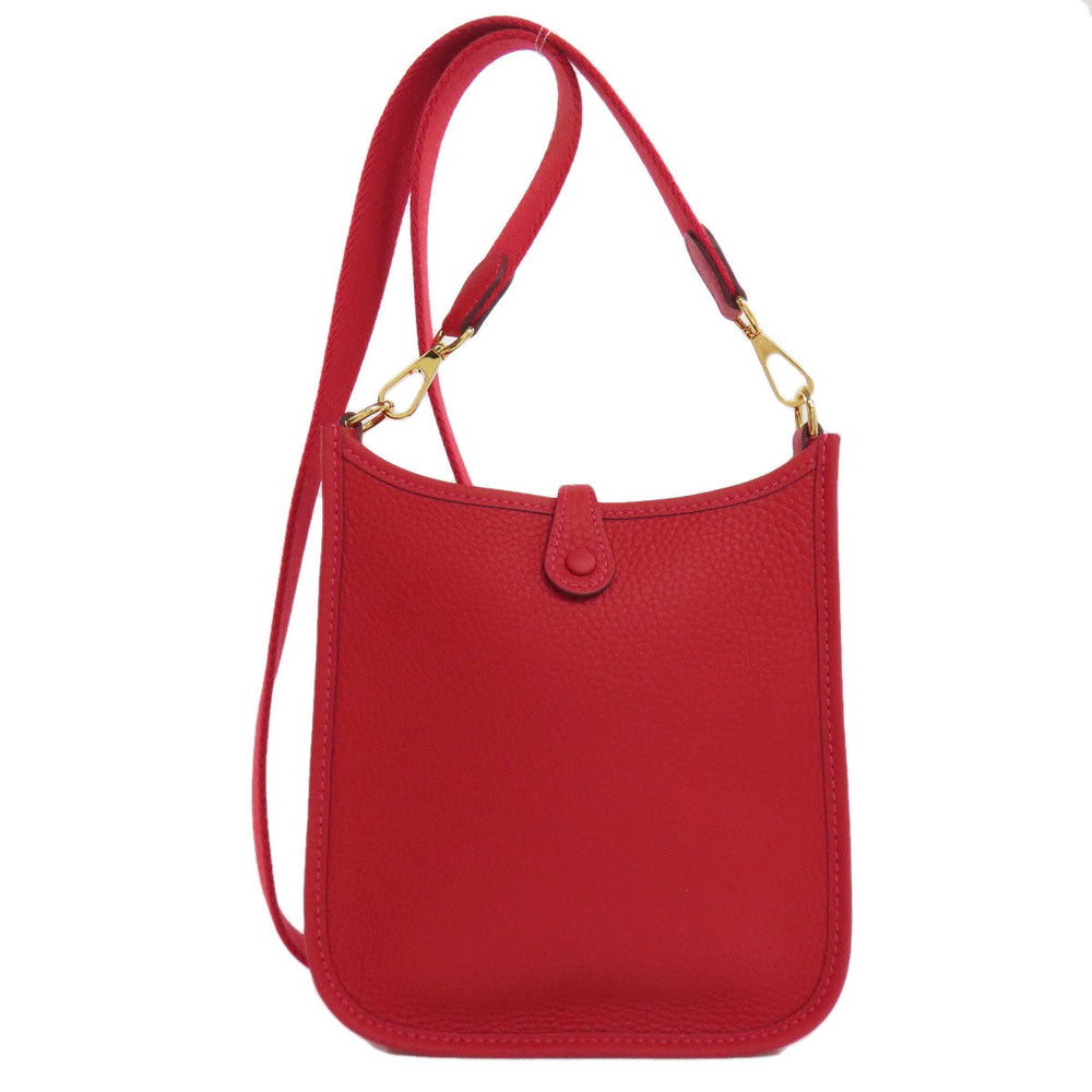 HERMES Shoulder Bag Taurillon Clemence Red Evelyn TPM Gold Metal Women Used Authentic