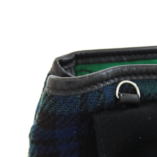 BALENCIAGA Handbag 390346 Wool, Leather green Navy Cabas XS Check Pattern 2WAY Women Used Authentic