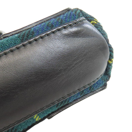 BALENCIAGA Handbag 390346 Wool, Leather green Navy Cabas XS Check Pattern 2WAY Women Used Authentic