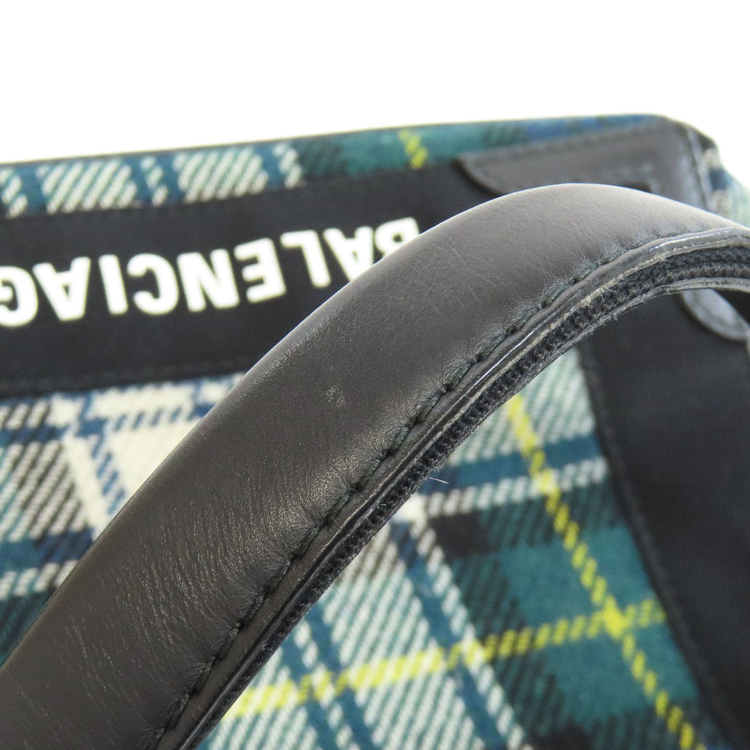 BALENCIAGA Handbag 390346 Wool, Leather green Navy Cabas XS Check Pattern 2WAY Women Used Authentic