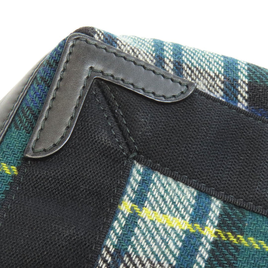 BALENCIAGA Handbag 390346 Wool, Leather green Navy Cabas XS Check Pattern 2WAY Women Used Authentic