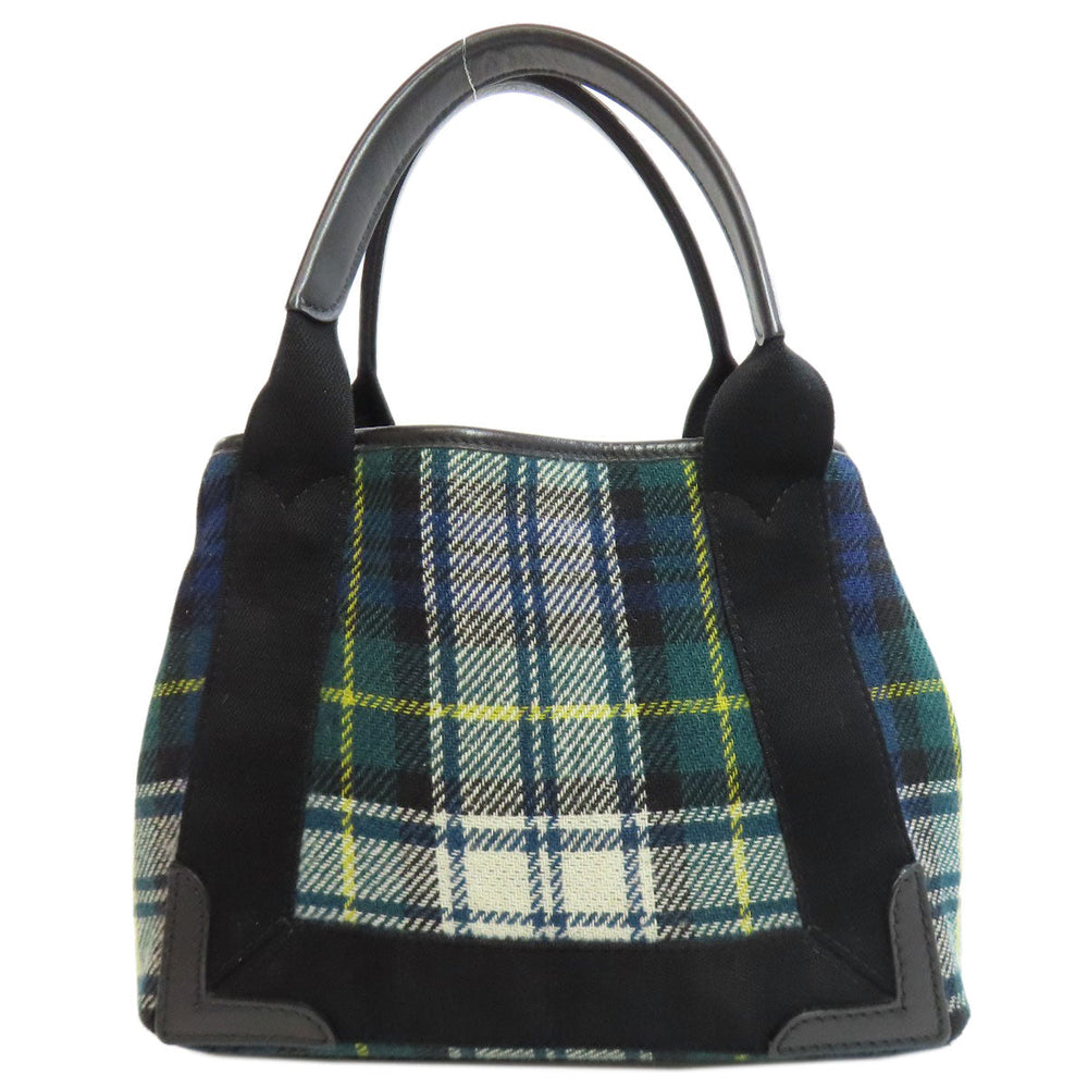 BALENCIAGA Handbag 390346 Wool, Leather green Navy Cabas XS Check Pattern 2WAY Women Used Authentic