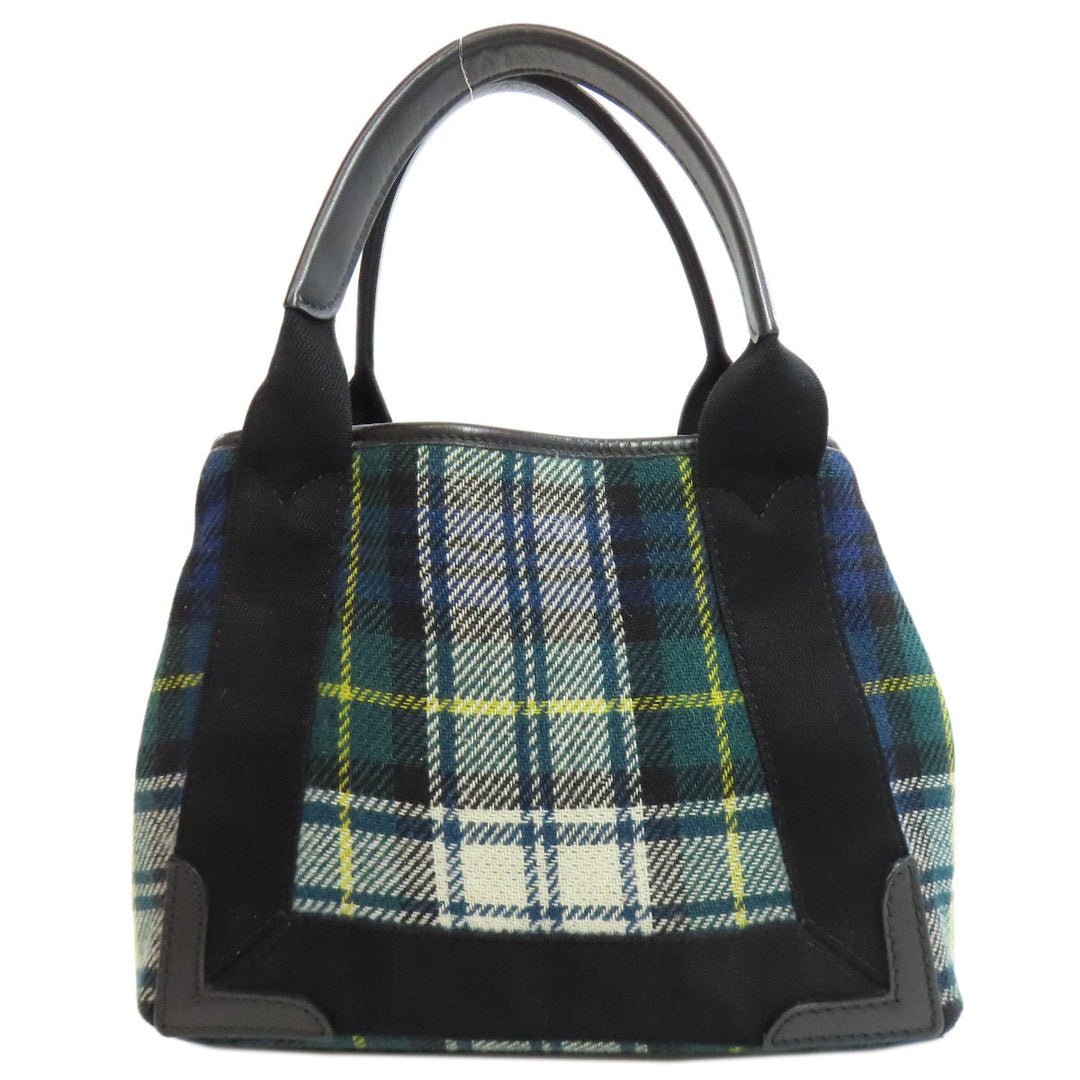 BALENCIAGA Handbag 390346 Wool, Leather green Navy Cabas XS Check Pattern 2WAY Women Used Authentic