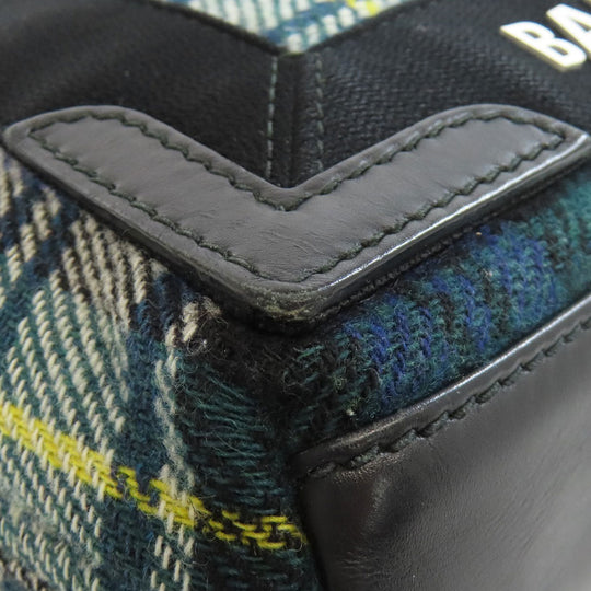 BALENCIAGA Handbag 390346 Wool, Leather green Navy Cabas XS Check Pattern 2WAY Women Used Authentic