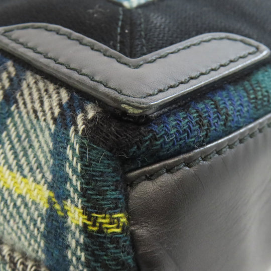 BALENCIAGA Handbag 390346 Wool, Leather green Navy Cabas XS Check Pattern 2WAY Women Used Authentic