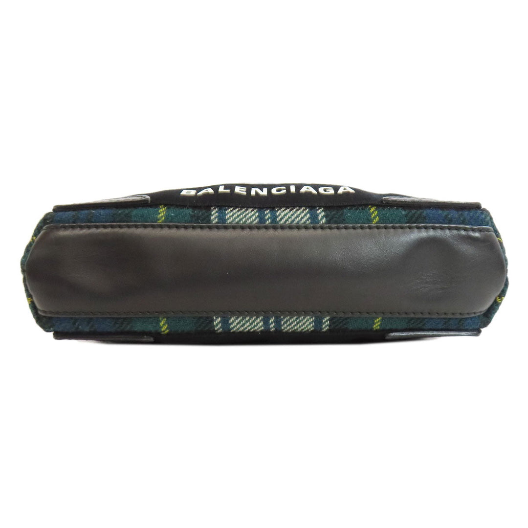 BALENCIAGA Handbag 390346 Wool, Leather green Navy Cabas XS Check Pattern 2WAY Women Used Authentic