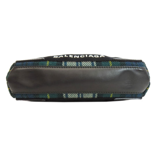 BALENCIAGA Handbag 390346 Wool, Leather green Navy Cabas XS Check Pattern 2WAY Women Used Authentic