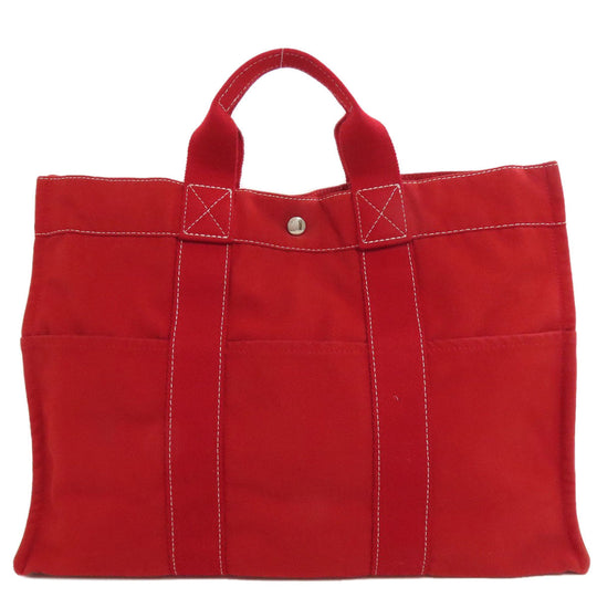 HERMES Handbag canvas Red Deauville
