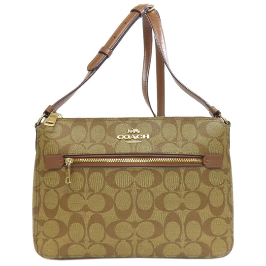 COACH Shoulder Bag 91013 PVC Brown Long Shoulder Signature Women Used Authentic