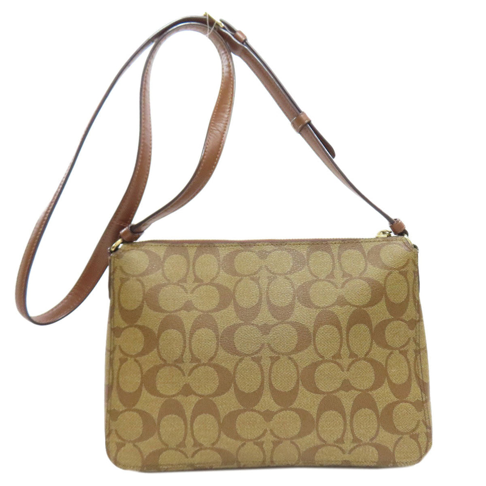 COACH Shoulder Bag 91013 PVC Brown Long Shoulder Signature Women Used Authentic