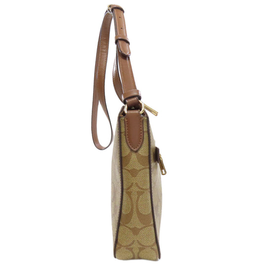 COACH Shoulder Bag 91013 PVC Brown Long Shoulder Signature Women Used Authentic