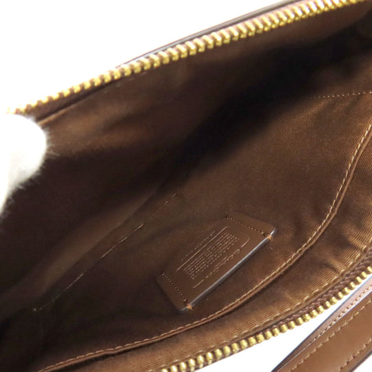 COACH Shoulder Bag 91013 PVC Brown Long Shoulder Signature Women Used Authentic