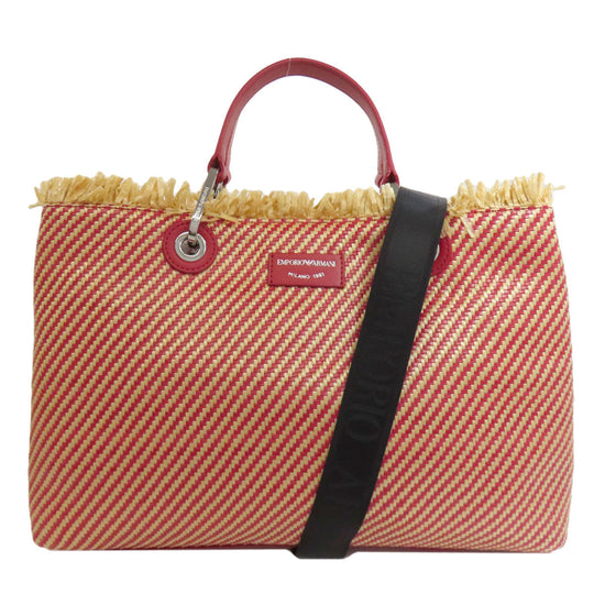 Emporio Armani Handbag Straw, Leather Red 2WAY Women Used Authentic