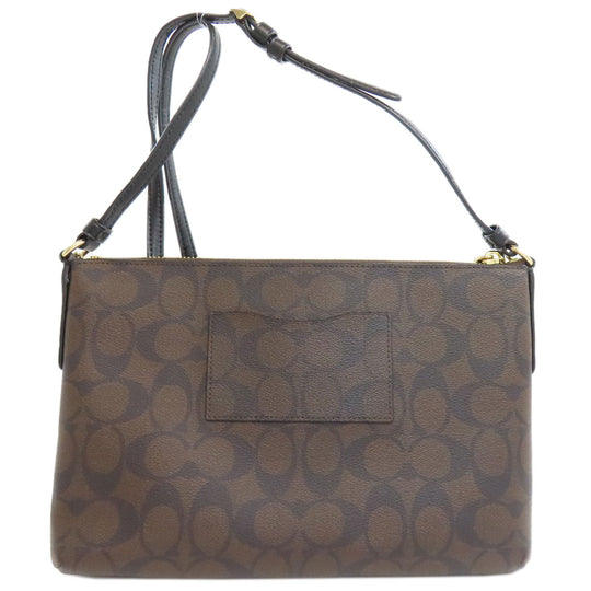 COACH Shoulder Bag F58316 PVC Brown Long Shoulder Signature Women Used Authentic