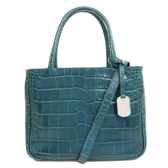 Furla Handbag leather blue Embossed 2WAY