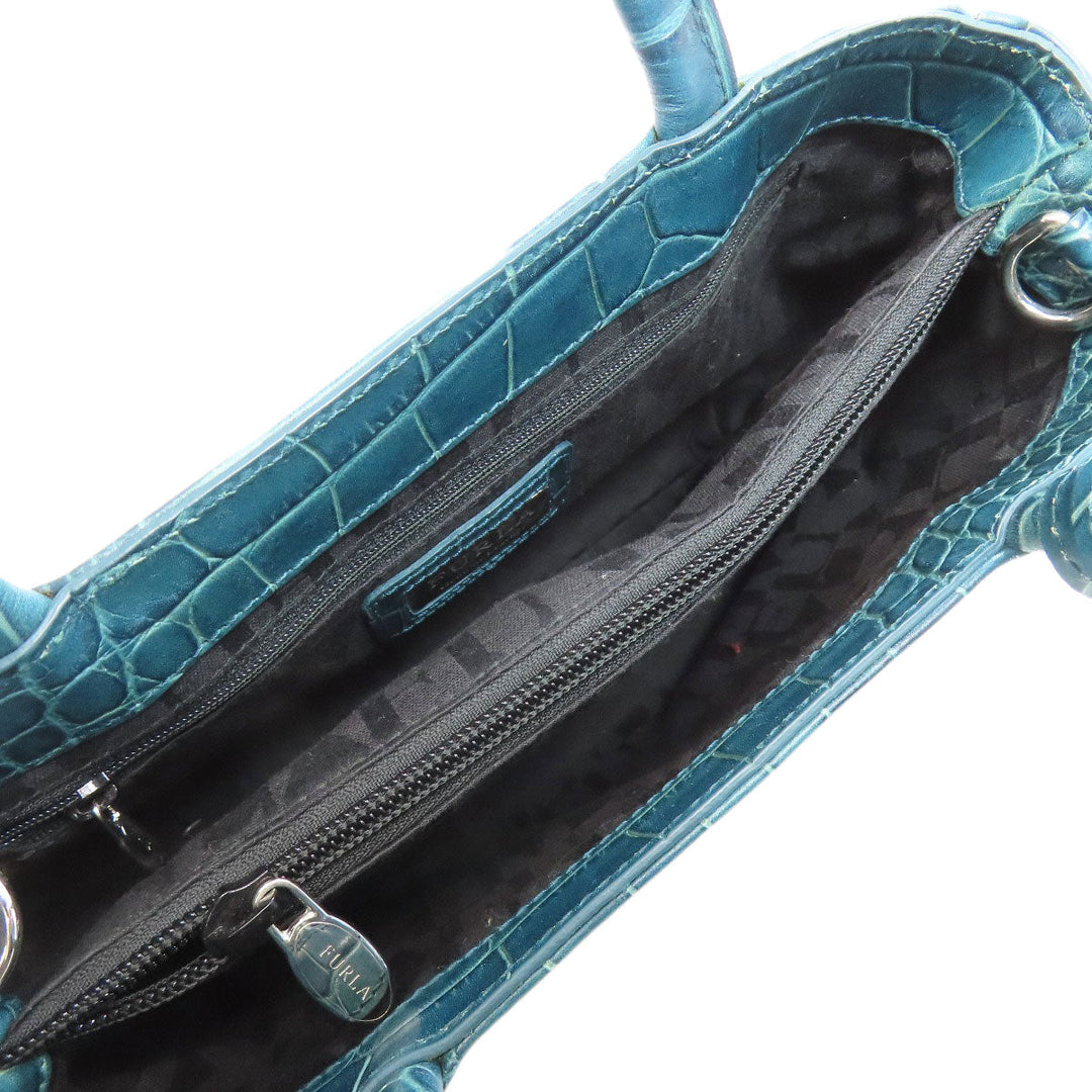 Furla Handbag leather blue Embossed 2WAY