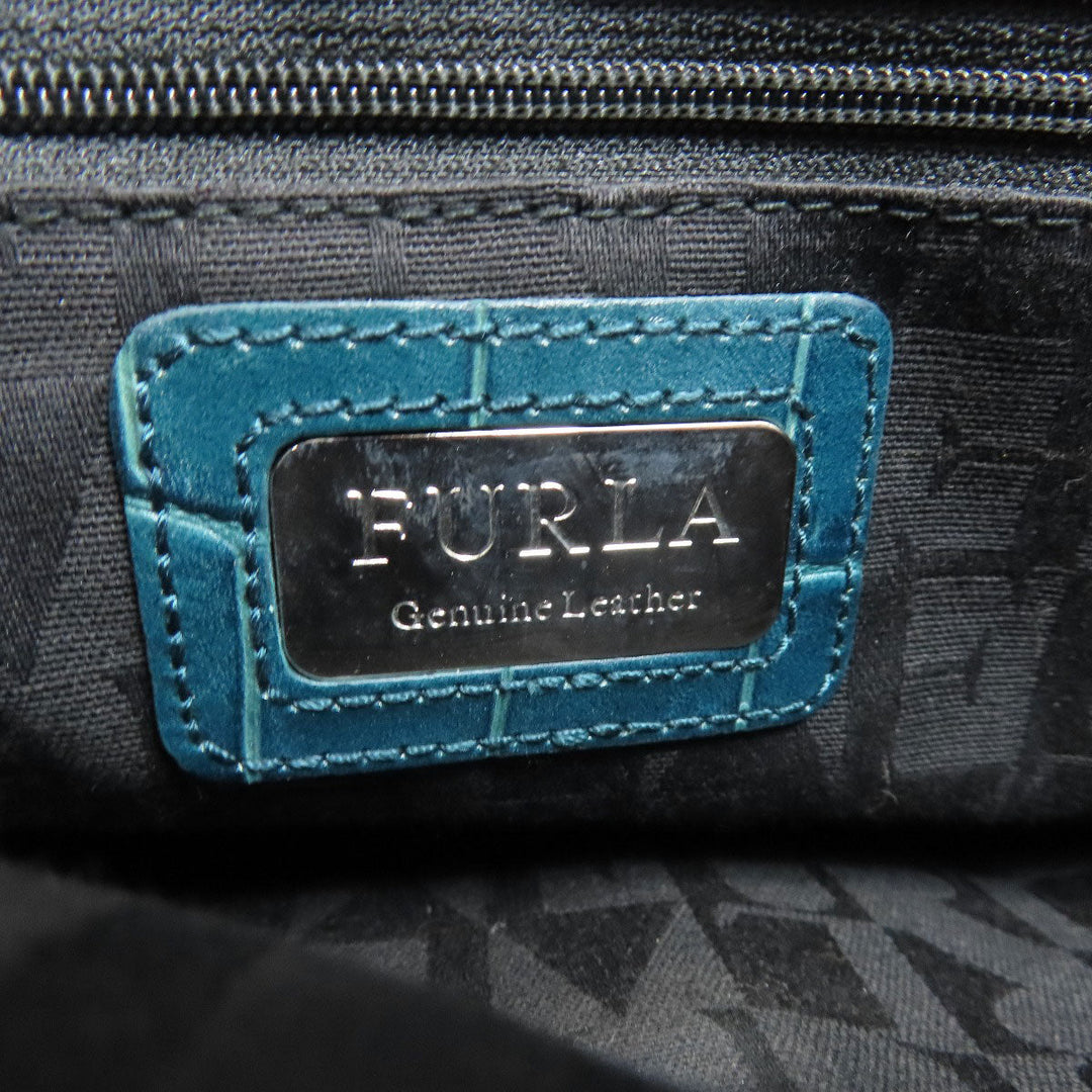 Furla Handbag leather blue Embossed 2WAY