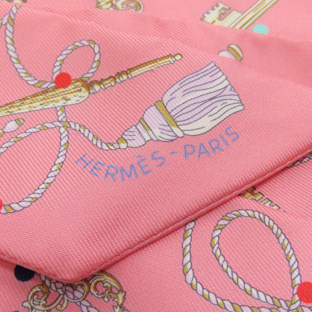 HERMES scarf silk pink Twilly Women Used Authentic
