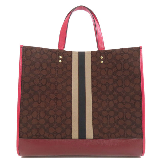 COACH Tote Bag C1548 Canvas, Leather Brown Dempsey 2WAY Women Used Authentic