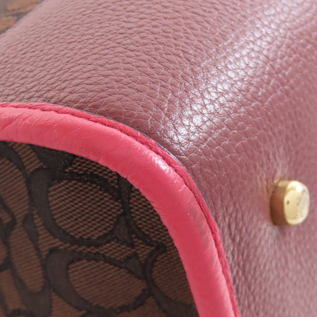 COACH Tote Bag C1548 Canvas, Leather Brown Dempsey 2WAY Women Used Authentic