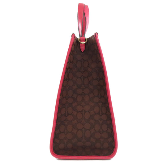 COACH Tote Bag C1548 Canvas, Leather Brown Dempsey 2WAY Women Used Authentic