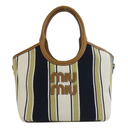 MIUMIU Tote Bag canvas Brown Ivy Stripes