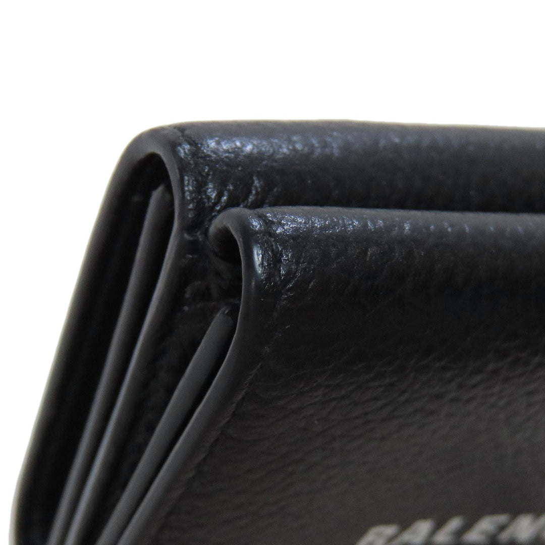 BALENCIAGA Bifold Wallet 594312 leather black logo Tri-fold Wallet Women Used Authentic