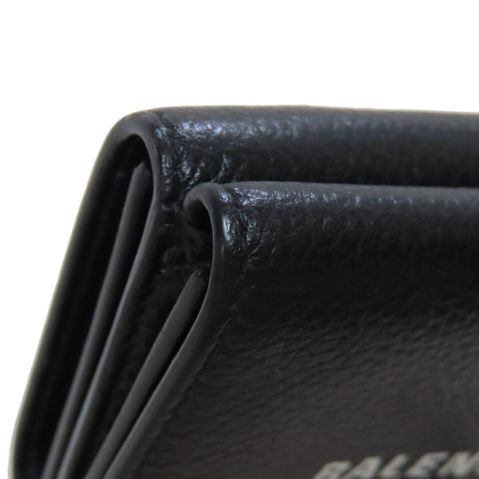 BALENCIAGA Bifold Wallet 594312 leather black logo Tri-fold Wallet Women Used Authentic