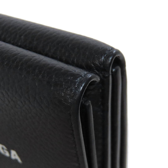 BALENCIAGA Bifold Wallet 594312 leather black logo Tri-fold Wallet Women Used Authentic