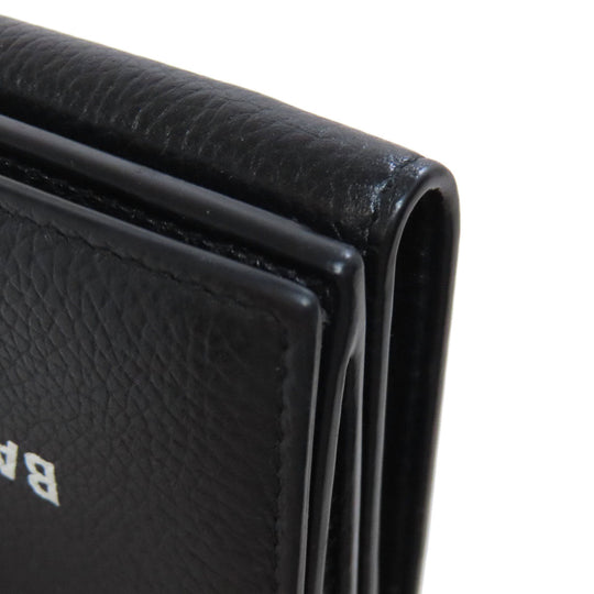 BALENCIAGA Bifold Wallet 594312 leather black logo Tri-fold Wallet Women Used Authentic