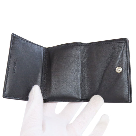 BALENCIAGA Bifold Wallet 594312 leather black logo Tri-fold Wallet Women Used Authentic