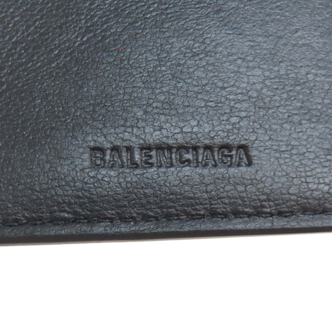 BALENCIAGA Bifold Wallet 594312 leather black logo Tri-fold Wallet Women Used Authentic