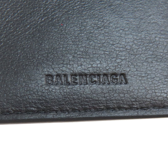 BALENCIAGA Bifold Wallet 594312 leather black logo Tri-fold Wallet Women Used Authentic