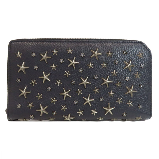 JIMMY CHOO Long Wallet Purse leather Navy Star motif studs Women Used Authentic